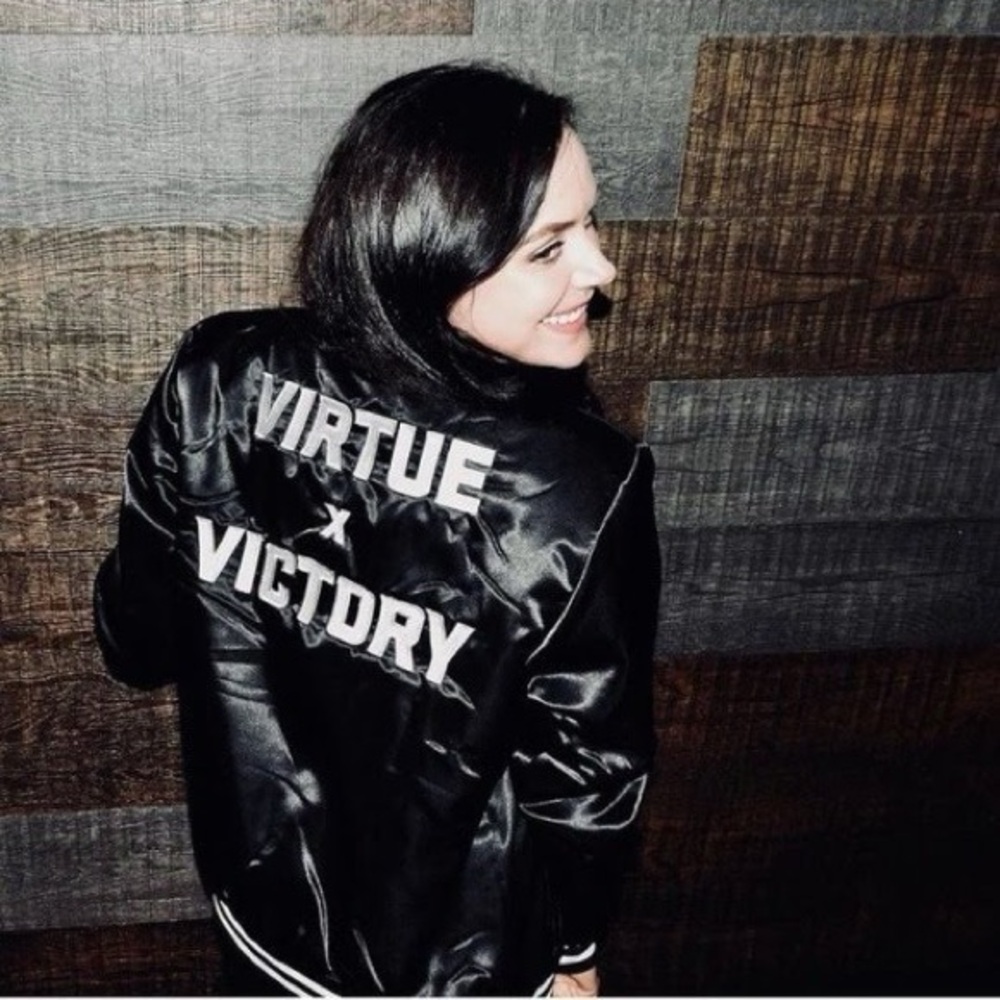 Virtue x Victory Women's Peace Collective x HBC Olympics Black Bomber Jacket NWT